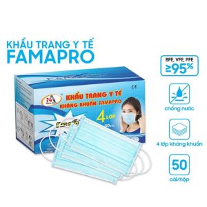 1 HỘP (50 CÁI) - Khẩu trang y tế 4 lớp kháng khuẩn FAMAPRO