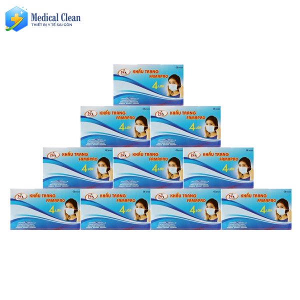 1 HỘP (50 CÁI) - Khẩu trang y tế 4 lớp kháng khuẩn FAMAPRO
