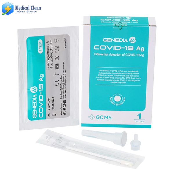 1 HỘP (20 BỘ) – Kit test nhanh dịch mũi họng Genedia W (Hàn Quốc)